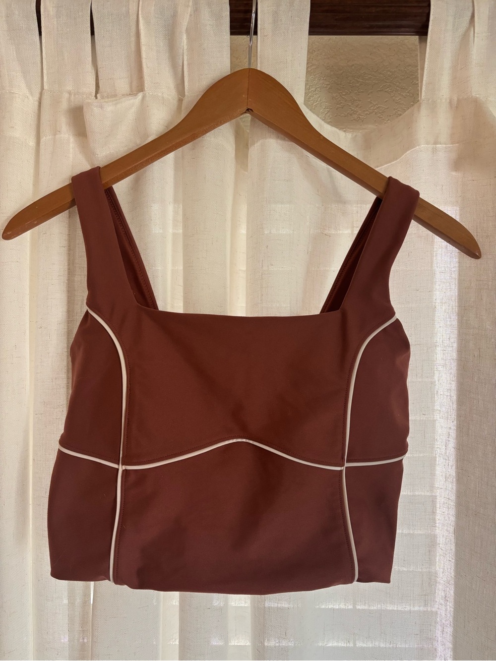 YPB Abercrombie Square Neck Crop Tank Top in Brown with Contrast Piping